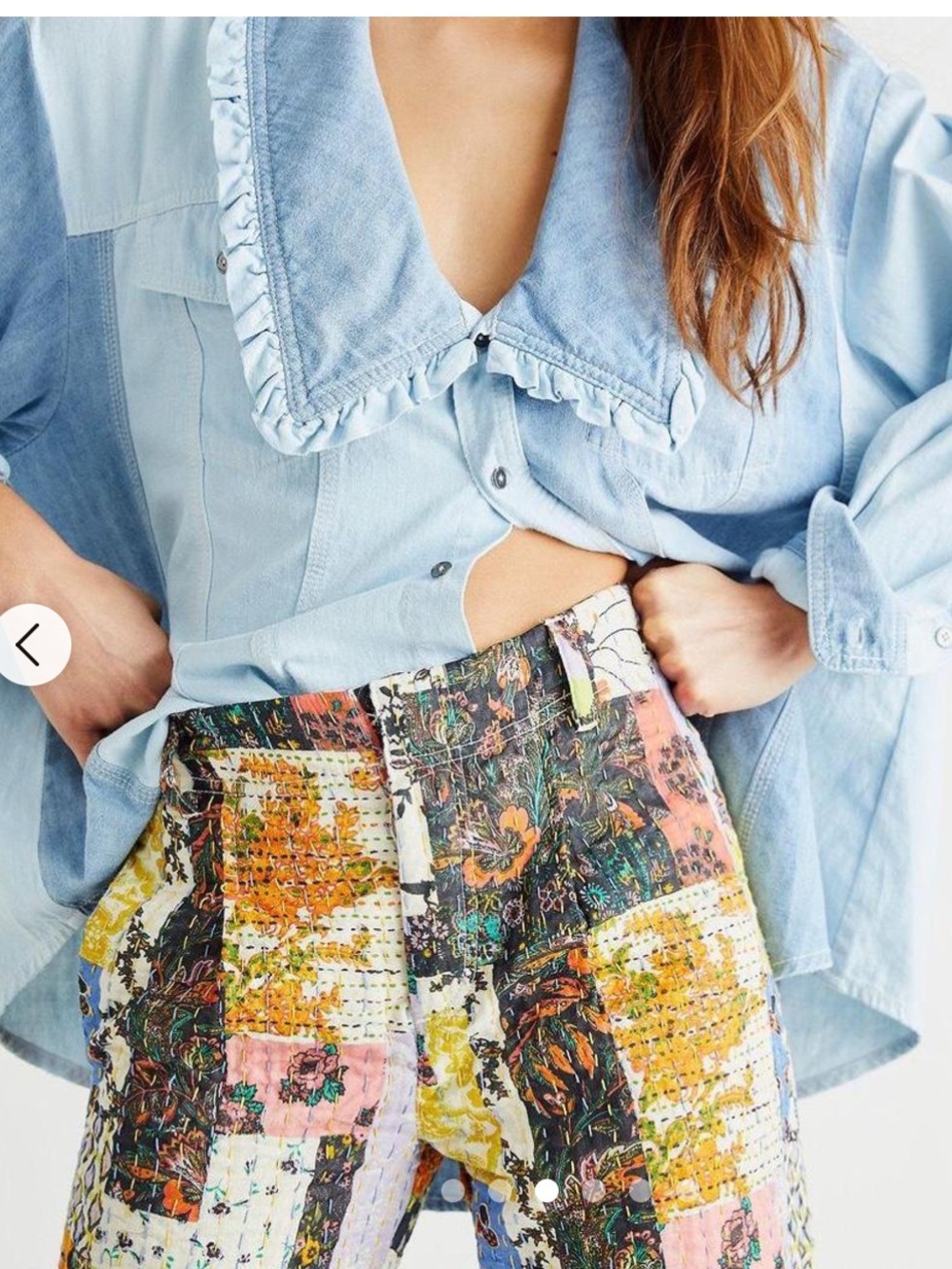 Free People Roads Merge Straight leg Patchwork Pants with Multicolor Quilt Print - Picture 3 of 7